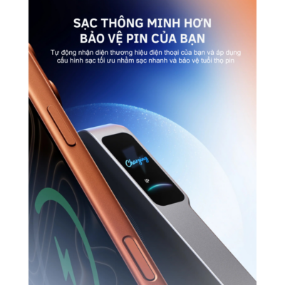 Sạc Dự Phòng Không Dây Anker MagGo 2 Pro A110R - 10000mAh - Qi2.2 - 25W -USB-C PD 45W - Quạt SnapCool - <strong>Anker MagGo Power Bank 2 Pro A110R</strong> là pin sạc dự phòng Polymer 10.000mAh cao cấp, nổi bật với sạc không dây Magnetic chuẩn Qi2.2 công suất lên đến 25W và sạc có dây USB-C Power Delivery tối đa 45W. <strong>A110R</strong> được trang bị hệ thống làm mát chủ động bằng quạt kết hợp công nghệ SnapCool và tản nhiệt Graphene 3 lớp, giúp kiểm soát nhiệt độ trong quá trình sạc. Sản phẩm còn có màn hình màu thông minh hiển thị dung lượng pin, công suất đầu ra và chế độ quạt. Với thiết kế nhỏ gọn 220g, <strong>A110R</strong> là lựa chọn tiện lợi cho người dùng smartphone, máy tính bảng và các thiết bị USB-C khi đi làm, du lịch hoặc công tác.