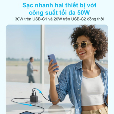 Củ Sạc Nhanh Anker Zolo A121E 50W 4 Cổng (2 USB-C, 2 USB-A) – Công Nghệ GaN Siêu Nhỏ Gọn, An Toàn Tuyệt Đối - <strong>Anker Zolo A121E</strong> là giải pháp sạc tất cả trong một hoàn hảo cho những người dùng sở hữu nhiều thiết bị công nghệ. Với tổng công suất lên đến 50W và thiết kế 4 cổng sạc linh hoạt (bao gồm 2 cổng USB-C và 2 cổng USB-A), <strong>Anker Zolo A121E</strong> cho phép bạn nạp năng lượng đồng thời cho iPhone, iPad, Android và các phụ kiện khác một cách nhanh chóng. Sản phẩm ứng dụng công nghệ vật liệu GaN tiên tiến giúp thu nhỏ kích thước tối đa mà vẫn duy trì hiệu suất chuyển đổi năng lượng cực cao. Dù bạn đang ở văn phòng, tại nhà hay đang đi du lịch, củ sạc <strong>Anker Zolo A121E</strong> luôn đảm bảo sự gọn gàng và ổn định. Hệ thống an toàn ActiveShield được tích hợp giúp bảo vệ thiết bị khỏi quá nhiệt và quá dòng, mang lại sự an tâm tuyệt đối trong suốt quá trình sử dụng.