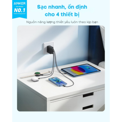 Củ Sạc Anker A121E - Công Suất 50W, 4 Cổng (2 USB-C & 2 USB-A) - Hàng Chính Hãng Củ Sạc Anker A121E - Công Suất 50W, 4 Cổng (2 USB-C & 2 USB-A) - Hàng Chính Hãng - <strong>Củ sạc Anker A121E</strong> là giải pháp năng lượng tất-cả-trong-một hoàn hảo cho người dùng sở hữu nhiều thiết bị công nghệ. Với tổng công suất lên đến 50W cùng thiết kế thông minh sở hữu 4 cổng đầu ra (2 cổng USB-C và 2 cổng USB-A), <strong>Anker A121E</strong> cho phép bạn sạc đồng thời điện thoại, máy tính bảng và các phụ kiện khác một cách nhanh chóng và an toàn. Sản phẩm kế thừa công nghệ sạc tiên tiến từ thương hiệu Anker, đảm bảo hiệu suất truyền tải điện ổn định và bảo vệ thiết bị tối đa khỏi các sự cố về điện. Với kích thước nhỏ gọn và độ bền cao, <strong>Anker A121E</strong> là người bạn đồng hành không thể thiếu trong mỗi chuyến đi hay tại bàn làm việc của bạn. Hãy trang bị ngay <strong>Anker A121E</strong> để trải nghiệm sự tiện lợi và tốc độ sạc vượt trội ngay hôm nay!