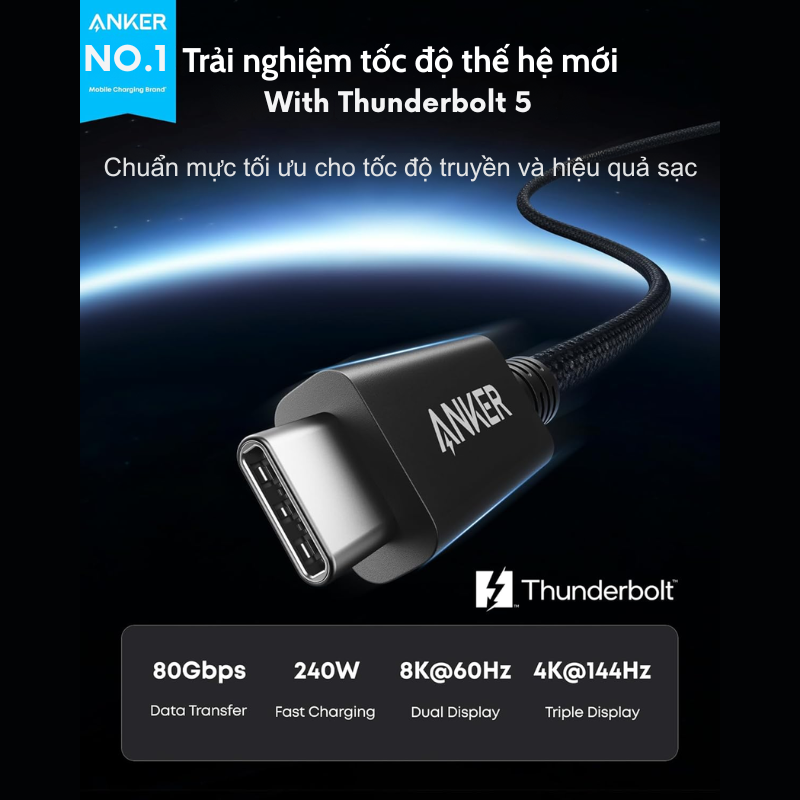 Cáp Thunderbolt 5 Anker A84N1 240W 80Gbps – Hỗ Trợ Xuất Hình 8K, Truyền Dữ Liệu Siêu Tốc, Dài 1m Cáp Thunderbolt 5 Anker A84N1 240W 80Gbps – Hỗ Trợ Xuất Hình 8K, Truyền Dữ Liệu Siêu Tốc, Dài 1m - Ảnh 2