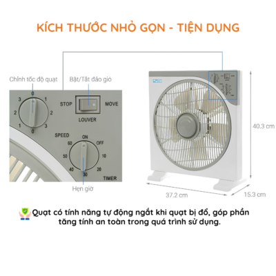 Quạt Hộp AC Comet ABF01A125 – Công Suất 40W, 3 Cấp Độ Gió, Tự Ngắt Khi Đổ Ngã Quạt Hộp AC Comet ABF01A125 – Công Suất 40W, 3 Cấp Độ Gió, Tự Ngắt Khi Đổ Ngã - Quạt hộp AC Comet <strong>ABF01A125</strong> là giải pháp làm mát lý tưởng cho không gian gia đình, đặc biệt là phòng ngủ và bàn học. Với thiết kế nhỏ gọn, hiện đại cùng tông màu trắng xám trang nhã, sản phẩm không chỉ làm mát mà còn tăng thêm tính thẩm mỹ cho căn phòng. Quạt sở hữu công suất 40W mạnh mẽ kết hợp với 5 cánh quạt đường kính 30.5 cm, giúp tạo luồng gió ổn định và êm ái. Điểm nổi bật của model <strong>ABF01A125</strong> chính là tính năng an toàn vượt trội với cơ chế tự ngắt khi bị đổ ngã, cực kỳ phù hợp cho gia đình có trẻ nhỏ hoặc người già. Ngoài ra, chức năng hẹn giờ lên đến 1 tiếng giúp người dùng chủ động hơn trong việc sử dụng điện năng. Lựa chọn Quạt hộp AC Comet <strong>ABF01A125</strong> chính là lựa chọn sự an tâm và tiện nghi cho cuộc sống của bạn.