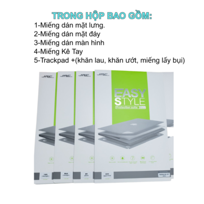 Bộ Dán Full Skin 5in1 JRC Cho Macbook Air/ Pro (M1-M5) – Bảo Vệ Toàn Diện, Chất Liệu 3M Controltac Cao Cấp Bộ Dán Full Skin 5in1 JRC Cho Macbook Air/ Pro (M1-M5) – Bảo Vệ Toàn Diện, Chất Liệu 3M Controltac Cao Cấp - <strong>Bộ Dán Full Skin 5in1 JRC</strong> là giải pháp bảo vệ hoàn hảo cho những chiếc MacBook Air và Pro sử dụng chip từ M1 đến M5. Được chế tác từ chất liệu 3M Controltac cao cấp của hệ thống Graphic Marking System, sản phẩm không chỉ mang lại khả năng chống trầy xước vượt trội mà còn đảm bảo tản nhiệt hiệu quả, không gây nóng máy. <strong>Bộ Dán Full Skin 5in1 JRC</strong> bao gồm đầy đủ 5 món: dán mặt lưng, dán mặt đáy, dán màn hình, dán kê tay và dán Trackpad, giúp bao phủ toàn bộ diện tích máy một cách tinh tế. Với thiết kế cắt CNC chính xác đến từng milimet, bạn có thể dễ dàng tự dán tại nhà mà không lo để lại bóng khí hay keo thừa khi bóc bỏ. Lựa chọn <strong>Bộ Dán Full Skin 5in1 JRC</strong> giúp giữ trọn vẻ đẹp nguyên bản và nâng cao giá trị bền vững cho chiếc MacBook sang trọng của bạn.