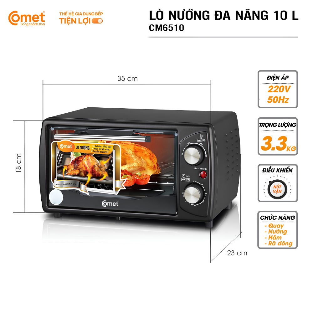 Lò Nướng Điện Vuông Comet CM6510 -Dung tích 10L, Công suất 1000W, Thiết Kế Nhỏ Gọn, Tiết Kiệm Điện Năng Lò Nướng Điện Vuông Comet CM6510 -Dung tích 10L, Công suất 1000W, Thiết Kế Nhỏ Gọn, Tiết Kiệm Điện Năng - Ảnh 6
