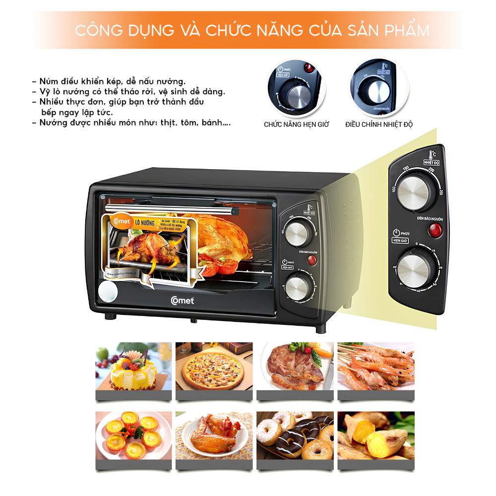 Lò Nướng Điện Vuông Comet CM6510 -Dung tích 10L, Công suất 1000W, Thiết Kế Nhỏ Gọn, Tiết Kiệm Điện Năng Lò Nướng Điện Vuông Comet CM6510 -Dung tích 10L, Công suất 1000W, Thiết Kế Nhỏ Gọn, Tiết Kiệm Điện Năng - Ảnh 4