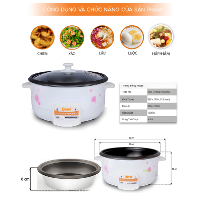 Nồi Lẩu Điện Comet CM7731 - Dung Tích 3.5 Lít, Công Suất 1300W, Đa Năng Tiện Lợi Nồi Lẩu Điện Comet CM7731 - Dung Tích 3.5 Lít, Công Suất 1300W, Đa Năng Tiện Lợi - <strong>Nồi lẩu điện CM7731 </strong>đến từ thương hiệu Comet là sự lựa chọn tuyệt vời cho những bữa tiệc lẩu ấm cúng bên gia đình và bạn bè. Với thiết kế hiện đại, tinh tế cùng dung tích 3.5 lít rộng rãi,<strong>CM7731 </strong>đáp ứng hoàn hảo nhu cầu thưởng thức món ăn của gia đình từ 4-6 thành viên. Sản phẩm sở hữu công suất mạnh mẽ lên đến 1300W, giúp nước lẩu sôi nhanh chóng, tiết kiệm thời gian chờ đợi. Không chỉ dừng lại ở việc nấu lẩu,<strong>CM7731 </strong>còn cực kỳ đa năng khi có thể sử dụng để chiên, xào, nấu canh hoặc hầm thực phẩm. Lòng nồi được phủ lớp chống dính cao cấp giúp thức ăn không bị bám dính và việc vệ sinh trở nên cực kỳ đơn giản. Hãy trang bị ngay nồi lẩu điện<strong>CM7731 </strong>để mang lại những bữa ăn ngon miệng, nóng hổi và đầy đủ dinh dưỡng cho cả gia đình bạn.