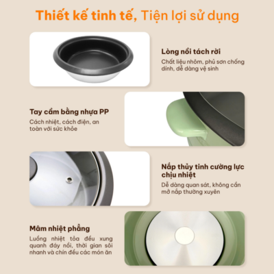 Nồi Lẩu Điện Đa Năng Comet CM7739 -Dung tích 3.5L, Công suất 1300W , Lòng Nồi Chống Dính, Kèm Xửng Hấp Tiện Lợi - Bạn đang tìm kiếm một thiết bị nhà bếp thông minh, đa năng để chuẩn bị những bữa lẩu ấm cúng hay các món chiên, xào, hấp thơm ngon cho gia đình? Nồi lẩu điện đa năng Comet <strong>CM7739</strong> chính là sự lựa chọn hoàn hảo dành cho bạn. Sở hữu dung tích rộng rãi 3.5 lít kết hợp công suất mạnh mẽ 1300W, sản phẩm giúp thức ăn chín nhanh chóng và đều đặn. Điểm cộng lớn của <strong>CM7739</strong> là lòng nồi rời phủ chống dính cao cấp cùng xửng hấp đi kèm vô cùng tiện lợi. Với thiết kế màu xanh bơ thời trang cùng hệ thống bảo vệ quá nhiệt an toàn, nồi lẩu điện <strong>CM7739</strong> mang lại trải nghiệm nấu nướng tuyệt vời nhất cho mọi không gian bếp hiện đại.