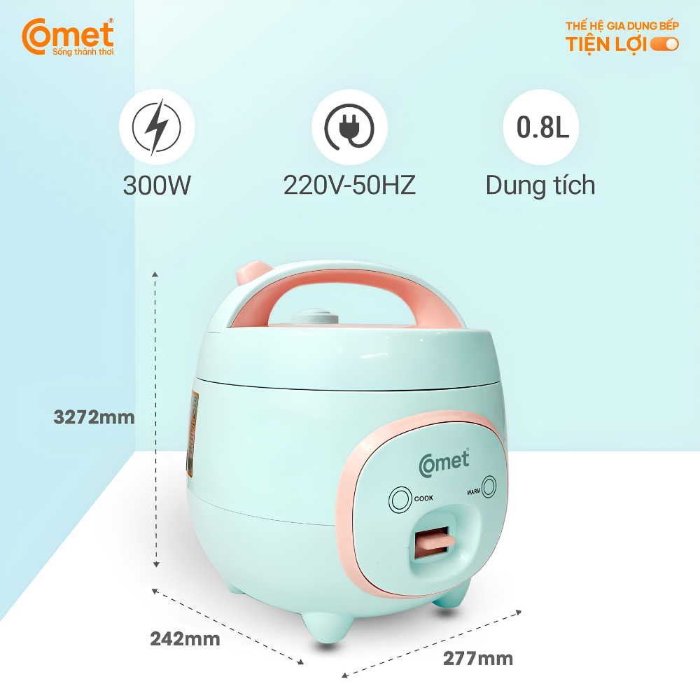 Nồi Cơm Điện Comet CM8006 - Dung Tích 0.8L, Công Suất 300W, Thiết Kế Nhỏ Gọn Hiện Đại Nồi Cơm Điện Comet CM8006 - Dung Tích 0.8L, Công Suất 300W, Thiết Kế Nhỏ Gọn Hiện Đại - Ảnh 6