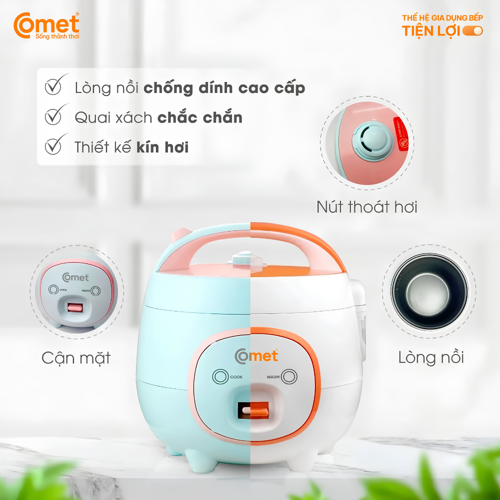 Nồi Cơm Điện Comet CM8006 - Dung Tích 0.8L, Công Suất 300W, Thiết Kế Nhỏ Gọn Hiện Đại Nồi Cơm Điện Comet CM8006 - Dung Tích 0.8L, Công Suất 300W, Thiết Kế Nhỏ Gọn Hiện Đại - Ảnh 5