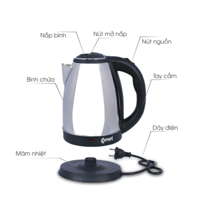 Bình Đun Siêu Tốc Comet CM8215 - Công Suất 1500W, Dung Tích 1.5L, Tự Động Ngắt Điện - <strong>Bình đun siêu tốc CM8215 </strong>từ thương hiệu Comet là sự kết hợp hoàn hảo giữa hiệu suất mạnh mẽ và thiết kế tinh tế, mang lại sự tiện nghi tối đa cho gian bếp của bạn. Với công suất lên đến 1500W,<strong>CM8215 </strong>giúp đun sôi nước nhanh chóng chỉ trong vài phút, tiết kiệm thời gian đáng kể cho những người bận rộn. Dung tích 1.5L của bình cực kỳ phù hợp để pha trà, cà phê, nấu mì hay chuẩn bị nước nóng cho cả gia đình. Sản phẩm <strong>CM8215 </strong>được trang bị hệ thống an toàn tự động ngắt điện khi nước sôi hoặc khi bình cạn nước, giúp bảo vệ thiết bị và người sử dụng. Trọng lượng siêu nhẹ chỉ 0.75Kg cùng kích thước nhỏ gọn 185185220 mm giúp bạn dễ dàng di chuyển và bố trí ở bất kỳ đâu. Hãy sở hữu ngay <strong>CM8215 </strong>để tận hưởng cuộc sống tiện lợi và hiện đại hơn.