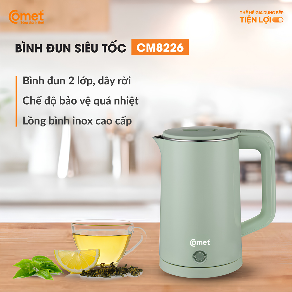Bình Đun Siêu Tốc Comet CM8226 - Dung Tích 1.8L, Công Suất 1500W, Đun Sôi Cực Nhanh Bình Đun Siêu Tốc Comet CM8226 - Dung Tích 1.8L, Công Suất 1500W, Đun Sôi Cực Nhanh - Ảnh 5