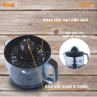 Máy Vắt Cam Comet CM9924 - Công Suất 40W, Dung Tích 0.7L Máy Vắt Cam Comet CM9924 - Công Suất 40W, Dung Tích 0.7L - <strong>Máy vắt cam Comet CM9924 </strong>là giải pháp hoàn hảo để chăm sóc sức khỏe gia đình bạn bằng những ly nước cam tươi ngon mỗi ngày. Với thiết kế nhỏ gọn, hiện đại cùng công suất 40W mạnh mẽ, sản phẩm giúp bạn vắt kiệt nước từ các loại quả có múi một cách nhanh chóng mà không tốn nhiều công sức.<strong>CM9924 </strong>sở hữu dung tích 0.7L, rất phù hợp cho nhu cầu sử dụng của gia đình từ 2-4 thành viên. Được làm từ chất liệu nhựa cao cấp, an toàn cho sức khỏe và dễ dàng tháo lắp để vệ sinh, máy vắt cam Comet <strong>CM9924 </strong>không chỉ là một thiết bị gia dụng mà còn là trợ thủ đắc lực trong gian bếp. Hãy trang bị ngay <strong>CM9924 </strong>để bổ sung nguồn Vitamin C tự nhiên, tăng cường sức đề kháng cho cả gia đình bạn một cách tiện lợi và kinh tế nhất.