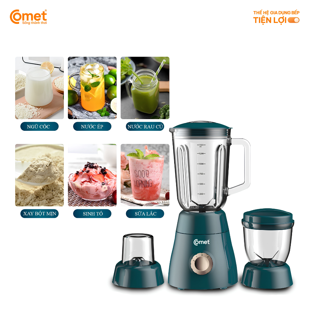 Máy Xay Sinh Tố Comet CM9979 - Công Suất 450W, Bộ 3 Cối Đa Năng, Dung Tích 1.5L Máy Xay Sinh Tố Comet CM9979 - Công Suất 450W, Bộ 3 Cối Đa Năng, Dung Tích 1.5L - Ảnh 6