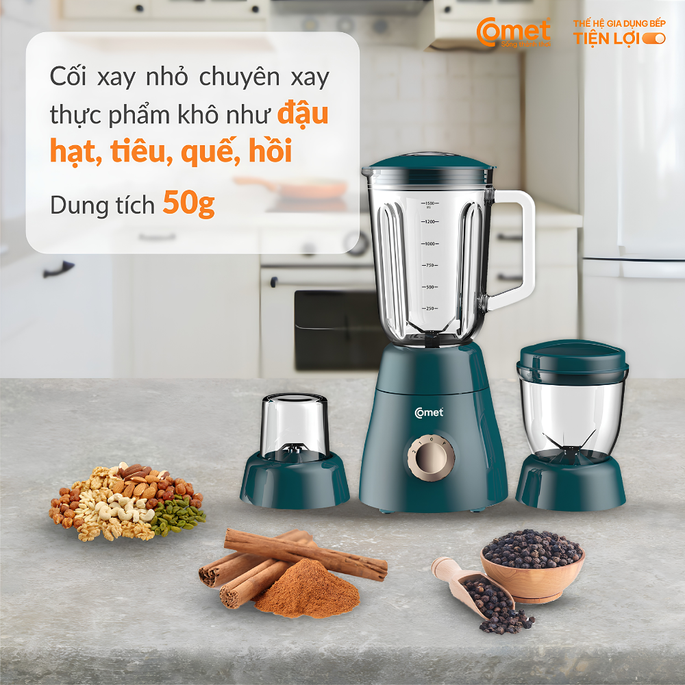 Máy Xay Sinh Tố Comet CM9979 - Công Suất 450W, Bộ 3 Cối Đa Năng, Dung Tích 1.5L Máy Xay Sinh Tố Comet CM9979 - Công Suất 450W, Bộ 3 Cối Đa Năng, Dung Tích 1.5L - Ảnh 3