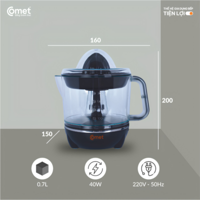 Máy Vắt Cam Comet CM9924 - Công Suất 40W, Dung Tích 0.7L Máy Vắt Cam Comet CM9924 - Công Suất 40W, Dung Tích 0.7L - <strong>Máy vắt cam Comet CM9924 </strong>là giải pháp hoàn hảo để chăm sóc sức khỏe gia đình bạn bằng những ly nước cam tươi ngon mỗi ngày. Với thiết kế nhỏ gọn, hiện đại cùng công suất 40W mạnh mẽ, sản phẩm giúp bạn vắt kiệt nước từ các loại quả có múi một cách nhanh chóng mà không tốn nhiều công sức.<strong>CM9924 </strong>sở hữu dung tích 0.7L, rất phù hợp cho nhu cầu sử dụng của gia đình từ 2-4 thành viên. Được làm từ chất liệu nhựa cao cấp, an toàn cho sức khỏe và dễ dàng tháo lắp để vệ sinh, máy vắt cam Comet <strong>CM9924 </strong>không chỉ là một thiết bị gia dụng mà còn là trợ thủ đắc lực trong gian bếp. Hãy trang bị ngay <strong>CM9924 </strong>để bổ sung nguồn Vitamin C tự nhiên, tăng cường sức đề kháng cho cả gia đình bạn một cách tiện lợi và kinh tế nhất.