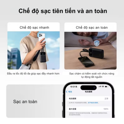 Pin Dự Phòng Cuktech CP24 20.000mAh LPB200NL | Tích Hợp 2 Cáp Sạc Type-C & Lightning MFi, Sạc Nhanh PD 30W Pin Dự Phòng Cuktech CP24 20.000mAh LPB200NL | Tích Hợp 2 Cáp Sạc Type-C & Lightning MFi, Sạc Nhanh PD 30W - Pin dự phòng <strong>LPB200NL</strong> đến từ thương hiệu Cuktech là giải pháp năng lượng "tất cả trong một" hoàn hảo dành cho người dùng smartphone hiện nay. Với dung lượng cực lớn 20.000mAh, <strong>LPB200NL</strong> đảm bảo nguồn điện dồi dào cho mọi chuyến đi dài. Điểm nhấn đột phá của sản phẩm chính là việc tích hợp sẵn 2 cáp sạc: một cáp Type-C và một cáp Lightning đạt chuẩn Apple MFi, giúp bạn loại bỏ hoàn toàn sự lỉnh kỉnh của các loại dây sạc rời. <strong>LPB200NL</strong> hỗ trợ sạc nhanh chuẩn PD với công suất lên đến 30W, tương thích hoàn hảo cho các dòng iPhone từ 11 đến 16 series, iPad và các dòng điện thoại Android cao cấp. Với thiết kế nhỏ gọn, hiện đại và hệ thống bảo vệ an toàn đa lớp, <strong>LPB200NL</strong> không chỉ mang lại sự tiện lợi mà còn là sự an tâm tuyệt đối trong suốt quá trình sử dụng.