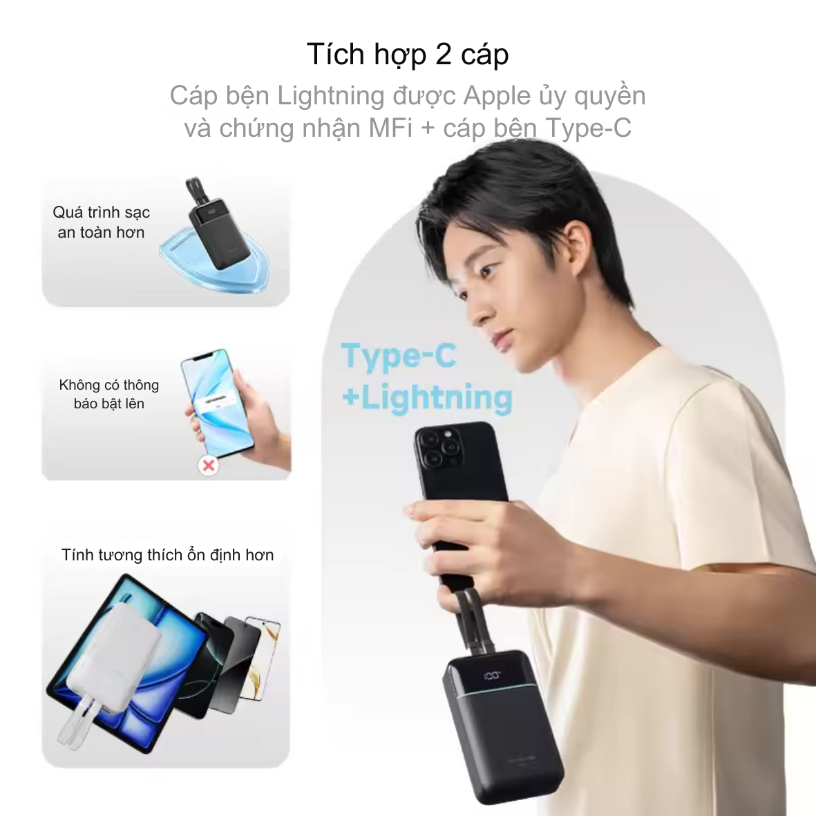 Pin Dự Phòng Cuktech CP24 20.000mAh LPB200NL | Tích Hợp 2 Cáp Sạc Type-C & Lightning MFi, Sạc Nhanh PD 30W Pin Dự Phòng Cuktech CP24 20.000mAh LPB200NL | Tích Hợp 2 Cáp Sạc Type-C & Lightning MFi, Sạc Nhanh PD 30W - Ảnh 5