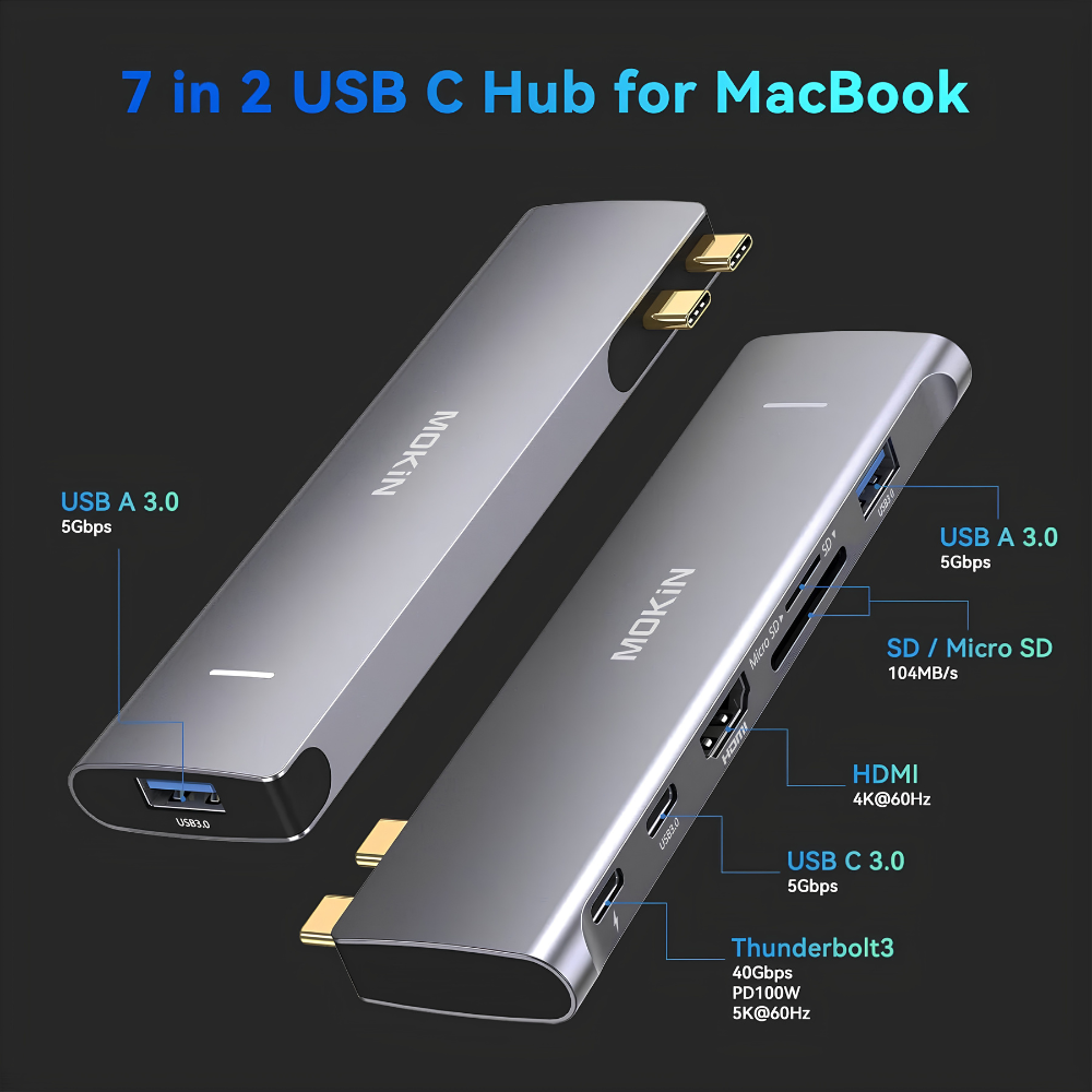HUB Mở Rộng Đa Năng 7-in-2 MOKIN MOMUC2206 Cho MacBook – Thunderbolt 3 100W, HDMI 4K 60Hz, 3x USB 3.0, Khe Thẻ Nhớ SD/TF HUB Mở Rộng Đa Năng 7-in-2 MOKIN MOMUC2206 Cho MacBook – Thunderbolt 3 100W, HDMI 4K 60Hz, 3x USB 3.0, Khe Thẻ Nhớ SD/TF - Ảnh 5