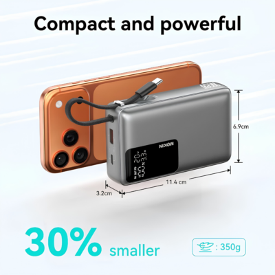 Pin Sạc Dự Phòng MOKIN MOPB0205 20000mAh - Sạc Nhanh Laptop 65W (PD 3.1, PPS), Nhỏ Gọn, Màn Hình LED Pin Sạc Dự Phòng MOKIN MOPB0205 20000mAh - Sạc Nhanh Laptop 65W (PD 3.1, PPS), Nhỏ Gọn, Màn Hình LED - Pin sạc dự phòng MOKIN <strong>MOPB0205</strong> là giải pháp năng lượng di động hoàn hảo dành cho những ai thường xuyên di chuyển và sử dụng nhiều thiết bị công nghệ cùng lúc. Với mức dung lượng "khủng" 20.000mAh (77Wh), sản phẩm cung cấp nguồn điện dồi dào, đảm bảo duy trì kết nối cho bạn suốt cả ngày dài. Điểm sáng giá nhất của <strong>MOPB0205</strong> là công suất sạc cực đại lên tới 65W cùng chuẩn sạc nhanh PD 3.1 và PPS tiên tiến, cho phép bạn sạc siêu tốc không chỉ cho smartphone, tablet mà còn cho cả các dòng laptop hiện đại (như MacBook, Dell, HP...). Dù sở hữu mức năng lượng lớn, thiết bị lại mang một thiết kế màu đen (Black) cực kỳ nhỏ gọn, trọng lượng chỉ khoảng 343g cùng màn hình LED hiển thị phần trăm pin thông minh. Đây chắc chắn là trợ thủ đắc lực không thể thiếu trong balo của bạn.