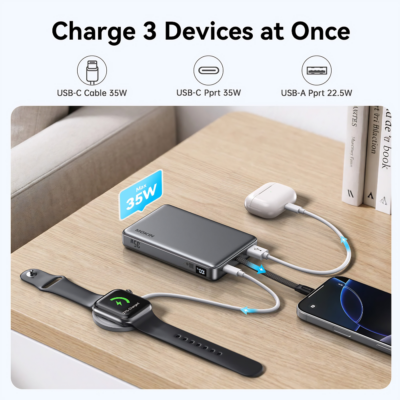 Pin Sạc Dự Phòng MOKIN MOPB0603 10000mAh - Sạc Nhanh Siêu Tốc PD 35W, PPS, Siêu Nhỏ Gọn 193g, Màn Hình LED - Pin sạc dự phòng MOKIN <strong>MOPB0603</strong> là biểu tượng của sự nhỏ gọn và mạnh mẽ trong thế giới phụ kiện công nghệ. Sở hữu dung lượng tiêu chuẩn 10.000mAh, nhưng thiết bị lại gây kinh ngạc với trọng lượng siêu nhẹ chỉ 193g cùng kích thước vô cùng nhỏ gọn, dễ dàng nằm gọn trong lòng bàn tay hay túi quần của bạn. Điểm nổi bật nhất của model <strong>MOPB0603</strong> là khả năng sạc nhanh hai chiều cực đỉnh với công suất tối đa lên đến 35W (hỗ trợ PD Fast Charging & PPS), giúp sạc thần tốc cho iPhone, điện thoại Samsung và cả máy tính bảng. Sản phẩm được trang bị màn hình LED kỹ thuật số thông minh hiển thị phần trăm pin trực quan. Với đầy đủ các chứng nhận an toàn quốc tế (CE, FCC, RoHS...), sạc dự phòng MOKIN mang đến nguồn năng lượng bền bỉ, an toàn mọi lúc mọi nơi.