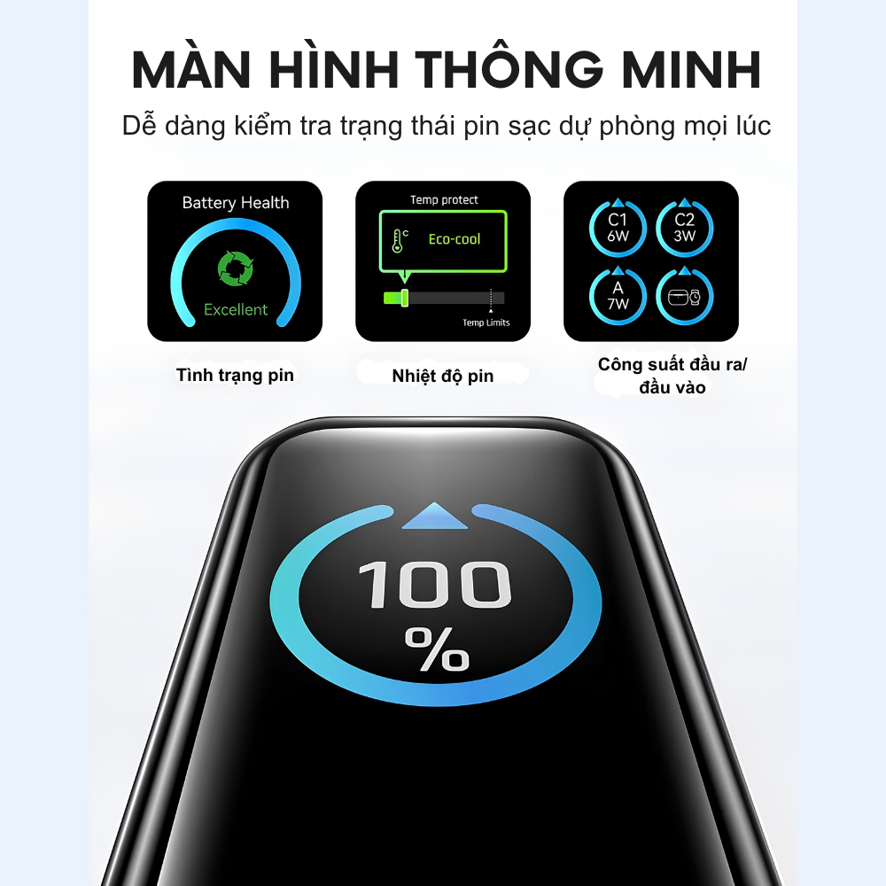 Pin Sạc Dự Phòng MOKIN MOPB0902 10000mAh - Sạc Nhanh PD 45W, Màn Hình Thông Minh (Smart Display) Pin Sạc Dự Phòng MOKIN MOPB0902 10000mAh - Sạc Nhanh PD 45W, Màn Hình Thông Minh (Smart Display) - Ảnh 2