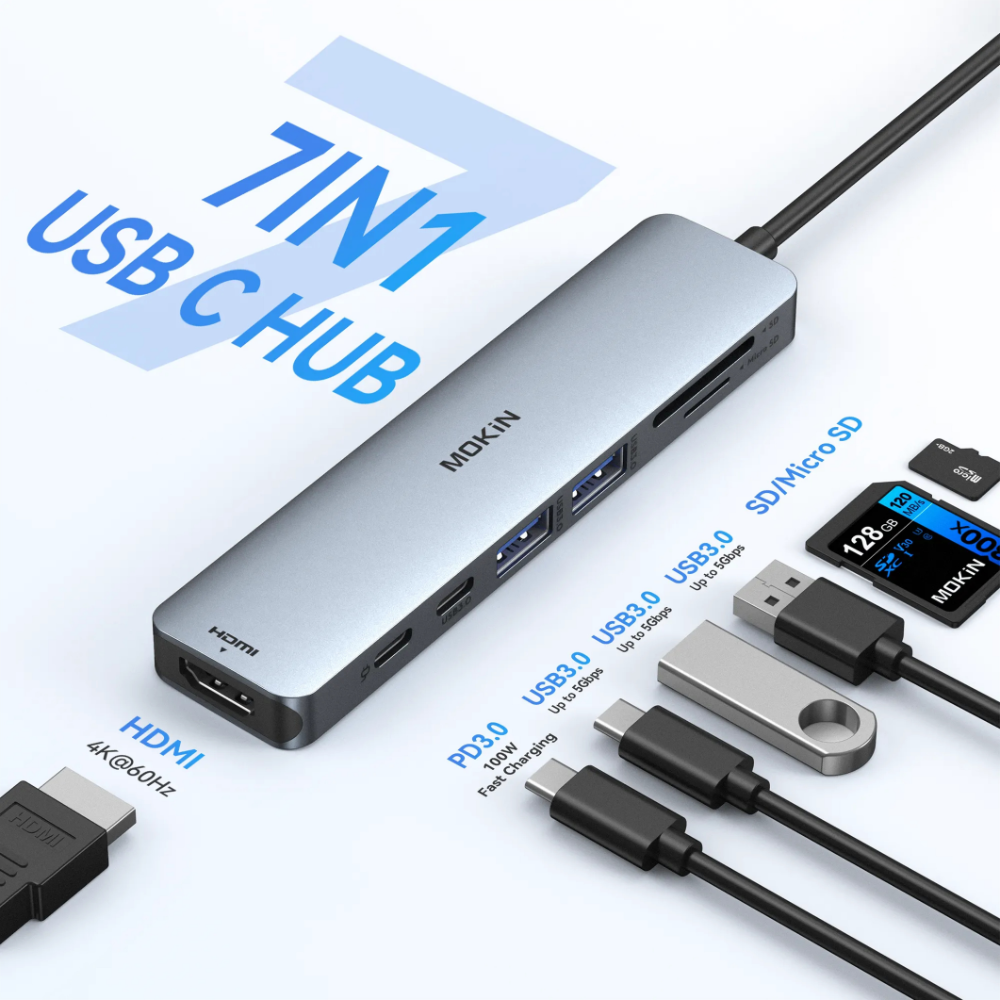 HUB Mở Rộng Đa Năng 7-in-1 MOKIN MOUC0119 Type-C – HDMI 4K@60Hz, Sạc Nhanh PD 100W, USB 3.0 & Type-C Data 5Gbps, Khe Thẻ SD/TF Tiện Lợi HUB Mở Rộng Đa Năng 7-in-1 MOKIN MOUC0119 Type-C – HDMI 4K@60Hz, Sạc Nhanh PD 100W, USB 3.0 & Type-C Data 5Gbps, Khe Thẻ SD/TF Tiện Lợi - Ảnh 2