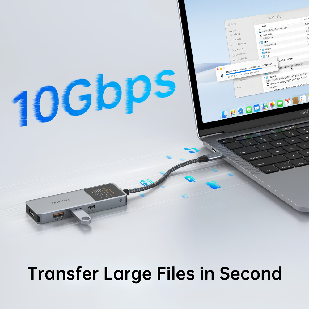 HUB Mở Rộng Đa Năng 6-in-1 MOKIN MOUC6602 Type-C – Màn Hình LED Kỹ Thuật Số, HDMI 4K@60Hz (1080p 144Hz), Sạc Nhanh PD 100W, USB 3.1 & Type-C 10Gbps, Khe Thẻ SD/TF HUB Mở Rộng Đa Năng 6-in-1 MOKIN MOUC6602 Type-C – Màn Hình LED Kỹ Thuật Số, HDMI 4K@60Hz (1080p 144Hz), Sạc Nhanh PD 100W, USB 3.1 & Type-C 10Gbps, Khe Thẻ SD/TF - Ảnh 4