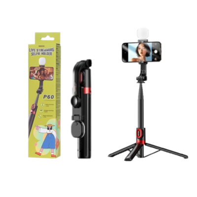 ậy Chụp Ảnh Selfie Remax P60 Tích Hợp Tripod, Remote Bluetooth và Đèn LED – Dài 1m3 Cao Cấp