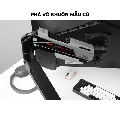 Giá Đỡ Màn Hình Đơn HyperWork T9 Pro III (24 - 57 Inch, Tải Trọng 2 - 30kg) - Trợ Lực Piston Hyperlift Max, Lắp Đặt Topside Giá Đỡ Màn Hình Đơn HyperWork T9 Pro III (24 - 57 Inch, Tải Trọng 2 - 30kg) - Trợ Lực Piston Hyperlift Max, Lắp Đặt Topside - <p>Giá đỡ màn hình <b>T9 Pro III</b> là giải pháp nâng đỡ công thái học tải trọng nặng cao cấp nhất hiện nay, được thiết kế chuyên biệt cho các dòng màn hình siêu lớn từ 24 đến 57 inch. Sở hữu trợ lực piston Hyperlift Max tân tiến, <b>T9 Pro III</b> gánh tải ấn tượng từ 2 đến 30kg (lên tới 24kg cho màn hình cong cỡ đại). Sản phẩm nổi bật với cơ chế lắp đặt Topside tiện lợi từ trên mặt bàn, ngàm VESA tháo rời nhanh Quick Release và hỗ trợ chuẩn VESA mở rộng lên tới 200x200 mm. Sở hữu ngay tay nâng màn hình <b>T9 Pro III</b> để tận hưởng góc nhìn linh hoạt, vững chãi tuyệt đối và nâng tầm không gian làm việc chuyên nghiệp.</p>