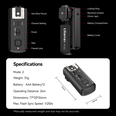 Bộ Kích Hoạt Đèn Flash Máy Ảnh Ulanzi TT-01 – Tốc Độ Đồng Bộ 1/250s, Phạm Vi 24m Không Dây, Hỗ Trợ Kênh Đôi, Siêu Nhẹ 31g Bộ Kích Hoạt Đèn Flash Máy Ảnh Ulanzi TT-01 – Tốc Độ Đồng Bộ 1/250s, Phạm Vi 24m Không Dây, Hỗ Trợ Kênh Đôi, Siêu Nhẹ 31g - <p class="ng-star-inserted"><strong class="ng-star-inserted"><span class="ng-star-inserted">Bộ kích hoạt cho đèn flash máy ảnh Ulanzi TT-01</span></strong><span class="ng-star-inserted"> (Wireless Flash Trigger) là phụ kiện điều khiển ánh sáng không dây chuyên nghiệp đỉnh cao dành cho các nhiếp ảnh gia studio, phóng viên sự kiện và người đam mê chụp ảnh chân dung nghệ thuật. Sở hữu tốc độ đồng bộ màn trập cao lên tới 1/250 giây cùng phạm vi truyền sóng ổn định rộng mở tới 24 mét, </span><strong class="ng-star-inserted"><span class="ng-star-inserted">Ulanzi TT-01</span></strong><span class="ng-star-inserted"> giúp bạn kích nổ flash chuẩn xác từng mili-giây mà không hề bị trễ sóng hay chớp nháy thất thường. Thiết bị hỗ trợ điều khiển kênh đôi (Dual-channel) linh hoạt, sử dụng nguồn 2 pin AAA tiện lợi cùng trọng lượng siêu nhẹ chỉ vỏn vẹn 31 gram. Nhờ chân gắn Hot Shoe phổ thông, </span><strong class="ng-star-inserted"><span class="ng-star-inserted">Ulanzi TT-01</span></strong><span class="ng-star-inserted"> tương thích hoàn hảo với mọi hệ máy ảnh Canon, Nikon, Sony, Fujifilm, Olympus và Panasonic.</span></p>