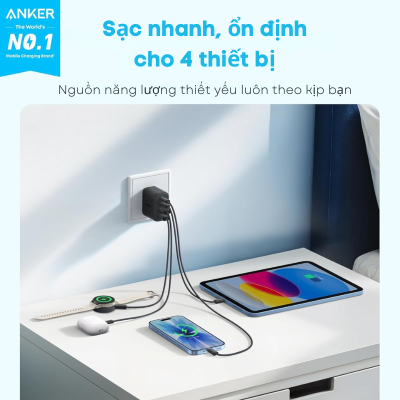 Củ Sạc Nhanh Anker Zolo A121E 50W 4 Cổng (2 USB-C, 2 USB-A) – Công Nghệ GaN Siêu Nhỏ Gọn, An Toàn Tuyệt Đối Anker Zolo A121E