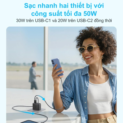 Củ Sạc Nhanh Anker Zolo A121E 50W 4 Cổng (2 USB-C, 2 USB-A) – Công Nghệ GaN Siêu Nhỏ Gọn, An Toàn Tuyệt Đối Anker Zolo A121E