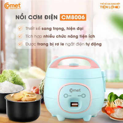 Nồi Cơm Điện Comet CM8006 - Dung Tích 0.8L, Công Suất 300W, Thiết Kế Nhỏ Gọn Hiện Đại CM8006
