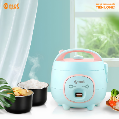 Nồi Cơm Điện Comet CM8006 - Dung Tích 0.8L, Công Suất 300W, Thiết Kế Nhỏ Gọn Hiện Đại Nồi Cơm Điện Comet CM8006 - Dung Tích 0.8L, Công Suất 300W, Thiết Kế Nhỏ Gọn Hiện Đại - <strong>Nồi cơm điện CM8006 </strong>đến từ thương hiệu Comet là sự lựa chọn hoàn hảo cho những người độc thân, sinh viên hoặc các cặp đôi trẻ. Với dung tích 0.8L nhỏ gọn,<strong>CM8006 </strong>không chỉ giúp bạn nấu những bữa cơm dẻo ngon mà còn tiết kiệm không gian bếp đáng kể. Sản phẩm gây ấn tượng mạnh với bảng màu thời thượng gồm: cam năng động, xanh bạc hà dịu mát và xanh bơ hiện đại, giúp tô điểm cho gian bếp thêm phần sinh động. Sở hữu công suất 300W,<strong>CM8006 </strong>đảm bảo khả năng nấu chín nhanh, tiết kiệm điện năng tối đa. Lòng nồi được phủ lớp chống dính cao cấp, kết hợp cùng chế độ giữ ấm tự động, giúp bữa cơm của bạn luôn nóng hổi và trọn vẹn dinh dưỡng. Đừng bỏ lỡ cơ hội sở hữu chiếc nồi đa năng <strong>CM8006 </strong>này để nâng tầm trải nghiệm nấu nướng mỗi ngày.
