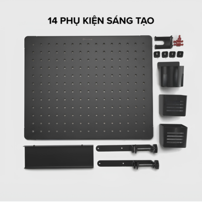 Bảng Treo Đồ Pegboard Kim Loại HyperWork PG02 (520 x 420 mm, Tải Trọng 10kg) - Kèm Bộ 14 Món Phụ Kiện Tiện Lợi Bảng Treo Đồ Pegboard Kim Loại HyperWork PG02 (520 x 420 mm, Tải Trọng 10kg) - Kèm Bộ 14 Món Phụ Kiện Tiện Lợi - Bảng treo đồ Pegboard <b>PG02</b> là giải pháp lưu trữ thông minh giúp tối ưu hóa không gian bàn làm việc và nâng tầm thẩm mỹ cho góc setup hiện đại. Được chế tác từ chất liệu thép sơn tĩnh điện bền bỉ kết hợp nhựa cao cấp, <b>PG02</b> sở hữu khả năng chịu tải ấn tượng lên đến 10kg trên kích thước gọn gàng 520 x 420 mm. Sản phẩm đi kèm bộ 14 món phụ kiện đa năng như móc treo, hộp đựng đồ, khay thép, giá treo tai nghe và ghim nam châm tiện lợi. Với cơ chế module ghép nối linh hoạt cùng 4 tùy chọn màu sắc cá tính, bảng treo đồ <b>PG02</b> hỗ trợ lắp đặt kẹp bàn mặc định hoặc đặt bàn vững chãi, mang lại không gian làm việc ngăn nắp và tràn đầy cảm hứng