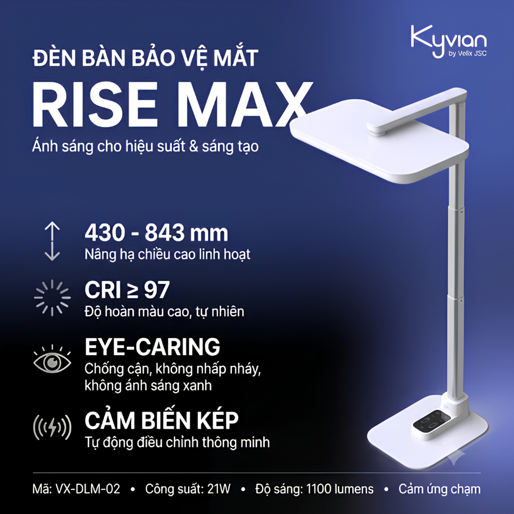 Đèn Bàn Làm Việc Bảo Vệ Mắt Kyvian Rise Max 21W (By Velix) – Độ Sáng 1100 Lumen, Cảm Biến PIR Thông Minh, Nâng Hạ 430-843mm Đèn Bàn Làm Việc Bảo Vệ Mắt Kyvian Rise Max 21W (By Velix) – Độ Sáng 1100 Lumen, Cảm Biến PIR Thông Minh, Nâng Hạ 430-843mm - Ảnh 3