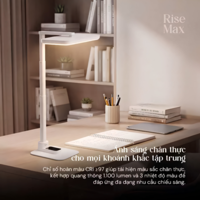 Đèn Bàn Làm Việc Bảo Vệ Mắt Kyvian Rise Max 21W (By Velix) – Độ Sáng 1100 Lumen, Cảm Biến PIR Thông Minh, Nâng Hạ 430-843mm Đèn Bàn Làm Việc Bảo Vệ Mắt Kyvian Rise Max 21W (By Velix) – Độ Sáng 1100 Lumen, Cảm Biến PIR Thông Minh, Nâng Hạ 430-843mm - <p class="ng-star-inserted"><strong class="ng-star-inserted"><span class="ng-star-inserted">Đèn bàn làm việc bảo vệ mắt Kyvian Rise Max</span></strong><span class="ng-star-inserted"> (by Velix) là giải pháp chiếu sáng công thái học bảo vệ thị lực đỉnh cao dành cho giới văn phòng, lập trình viên, nhà thiết kế đồ họa và học sinh, sinh viên. Sở hữu công suất mạnh mẽ 21W cùng quang thông cực đại lên tới 1100 Lumen, </span><strong class="ng-star-inserted"><span class="ng-star-inserted">Kyvian Rise Max</span></strong><span class="ng-star-inserted"> thắp sáng rực rỡ toàn bộ mặt bàn làm việc mà không hề gây chói gắt. Điểm nhấn đắt giá nhất là chỉ số hoàn màu vượt trội CRI ≥ 97 tái tạo màu sắc chuẩn xác tự nhiên, kết hợp cùng cụm cảm biến kép thông minh (tự động điều chỉnh độ sáng và cảm biến chuyển động PIR tự bật/tắt). Khả năng thay đổi chiều cao linh hoạt từ 430 đến 843 mm giúp </span><strong class="ng-star-inserted"><span class="ng-star-inserted">Kyvian Rise Max</span></strong><span class="ng-star-inserted"> đáp ứng hoàn hảo cho mọi góc setup hiện đại.</span></p>