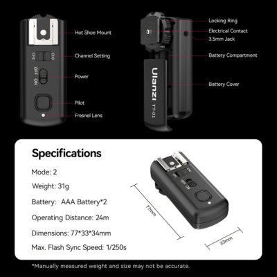 Bộ Kích Hoạt Đèn Flash Máy Ảnh Ulanzi TT-01 – Tốc Độ Đồng Bộ 1/250s, Phạm Vi 24m Không Dây, Hỗ Trợ Kênh Đôi, Siêu Nhẹ 31g Bộ Kích Hoạt Đèn Flash Máy Ảnh Ulanzi TT-01 – Tốc Độ Đồng Bộ 1/250s, Phạm Vi 24m Không Dây, Hỗ Trợ Kênh Đôi, Siêu Nhẹ 31g - <p class="ng-star-inserted"><strong class="ng-star-inserted"><span class="ng-star-inserted">Bộ kích hoạt cho đèn flash máy ảnh Ulanzi TT-01</span></strong><span class="ng-star-inserted"> (Wireless Flash Trigger) là phụ kiện điều khiển ánh sáng không dây chuyên nghiệp đỉnh cao dành cho các nhiếp ảnh gia studio, phóng viên sự kiện và người đam mê chụp ảnh chân dung nghệ thuật. Sở hữu tốc độ đồng bộ màn trập cao lên tới 1/250 giây cùng phạm vi truyền sóng ổn định rộng mở tới 24 mét, </span><strong class="ng-star-inserted"><span class="ng-star-inserted">Ulanzi TT-01</span></strong><span class="ng-star-inserted"> giúp bạn kích nổ flash chuẩn xác từng mili-giây mà không hề bị trễ sóng hay chớp nháy thất thường. Thiết bị hỗ trợ điều khiển kênh đôi (Dual-channel) linh hoạt, sử dụng nguồn 2 pin AAA tiện lợi cùng trọng lượng siêu nhẹ chỉ vỏn vẹn 31 gram. Nhờ chân gắn Hot Shoe phổ thông, </span><strong class="ng-star-inserted"><span class="ng-star-inserted">Ulanzi TT-01</span></strong><span class="ng-star-inserted"> tương thích hoàn hảo với mọi hệ máy ảnh Canon, Nikon, Sony, Fujifilm, Olympus và Panasonic.</span></p>