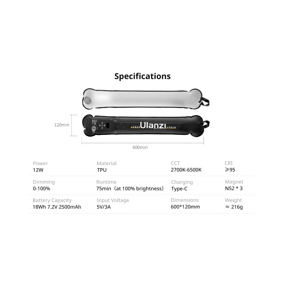Đèn LED Dạng Ống Bơm Hơi Ulanzi UA12 – Công Suất 12W, Đổi Màu 2700K-6500K, 3 Nam Châm N52, Cuộn Gọn Bỏ Túi 216g Đèn LED Dạng Ống Bơm Hơi Ulanzi UA12 – Công Suất 12W, Đổi Màu 2700K-6500K, 3 Nam Châm N52, Cuộn Gọn Bỏ Túi 216g - Ảnh 7