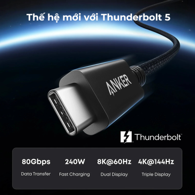 Cáp Thunderbolt 5 Anker A84N1 Dài 0.5m, 240W (80Gbps/120Gbps) – Hỗ Trợ Sạc 240W EPR, Xuất Hình 8K, Tương Thích Hoàn Hảo Cáp Thunderbolt 5 Anker A84N1 Dài 0.5m, 240W (80Gbps/120Gbps) – Hỗ Trợ Sạc 240W EPR, Xuất Hình 8K, Tương Thích Hoàn Hảo - <h2><strong>Cáp Thunderbolt 5 Anker A84N1 240W</strong> là giải pháp kết nối tiên tiến nhất hiện nay, mang đến tốc độ truyền tải dữ liệu kinh ngạc lên đến 80Gbps và có thể đạt 120Gbps với tính năng Bandwidth Boost. Được thiết kế để đáp ứng nhu cầu khắt khe của các chuyên gia đồ họa và game thủ, <strong>Cáp Thunderbolt 5 Anker A84N1 240W</strong> hỗ trợ sạc nhanh chuẩn EPR với công suất tối đa 240W, cho phép sạc đầy các dòng MacBook Pro và laptop hiệu năng cao chỉ trong thời gian ngắn. Không chỉ dừng lại ở đó, sản phẩm còn hỗ trợ xuất hình ảnh độ phân giải 8K cực nét và tương thích ngược hoàn toàn với Thunderbolt 4, Thunderbolt 3 và USB4. Với chất liệu cao cấp và độ bền bỉ vượt trội từ thương hiệu Anker, <strong>Cáp Thunderbolt 5 Anker A84N1 240W</strong> chính là phụ kiện không thể thiếu để tối ưu hóa hệ sinh thái thiết kế và giải trí của bạn.</h2>